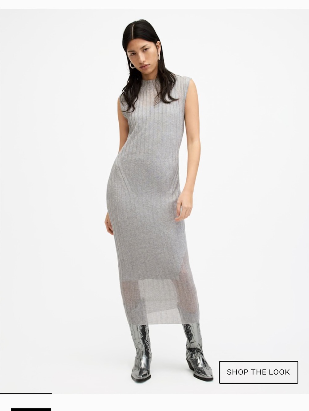 AllSaints PATRICE 2-IN-1 RIBBED MIDI DRESS M